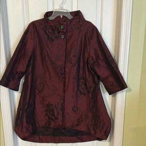 bryn Walker Elegant Burgundy Floral Women's Coat. Size L.